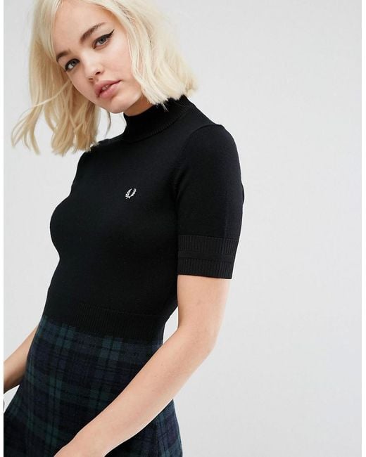■FRED PERRY■ Womens Textured Trim V-Neck Knit Dress Black Fred Perry V-Insert Knitted Dress | Black | D1168-102