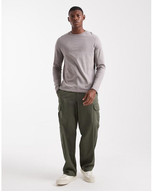 ASOS Gray Essentials Regular Fit Long Sleeve T-Shirt for men