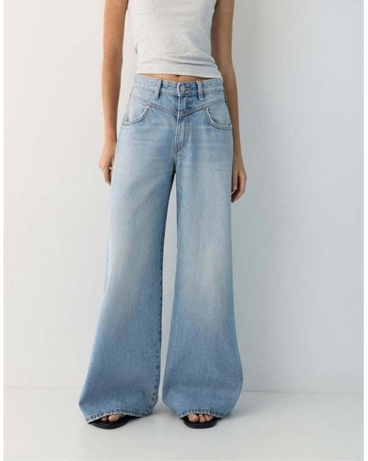 Pull&Bear Blue Wide-leg Jeans With Seams