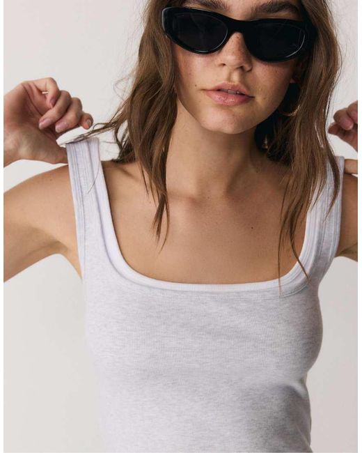 Stradivarius Gray Two-piece Effect Square Neckline Top