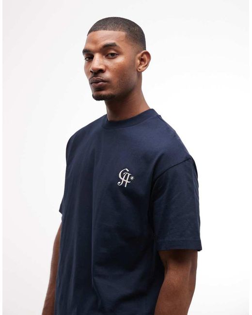 ASOS Blue Oversized T-shirt With Embroidery And Chateaux Graphic for men