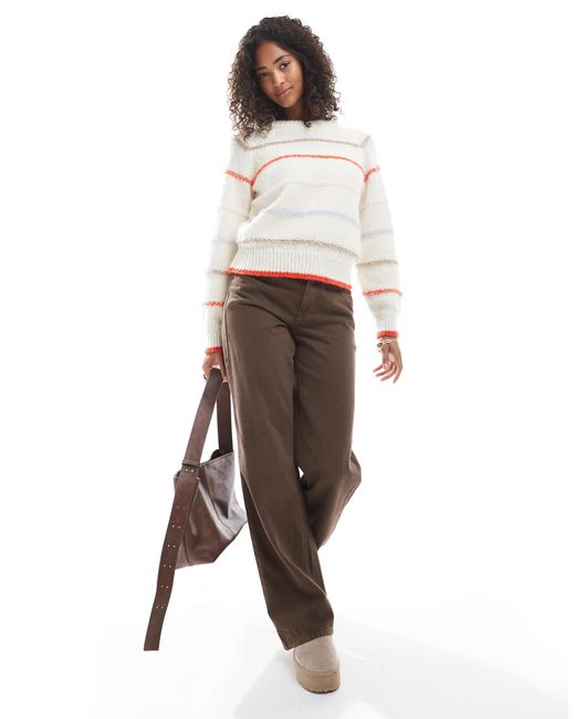 Pieces White Knitted Jumper With Stripe Detail