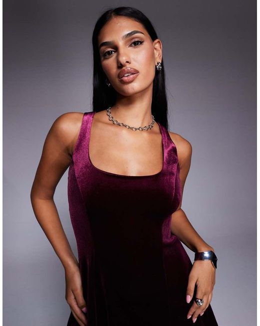 New Look Blue Velvet Fit And Flare Mini Dress