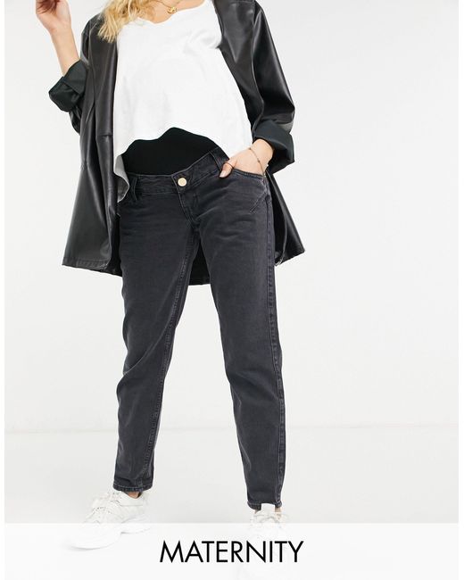 Carrie - mom jeans comodi e modellanti con fascia per il pancione, colore di River Island in Black