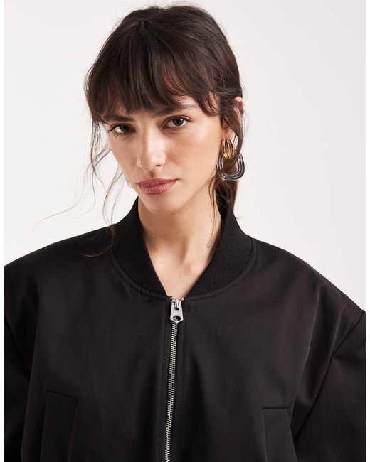 ASOS Black Cropped Shoulder Pad Bomber Jacket