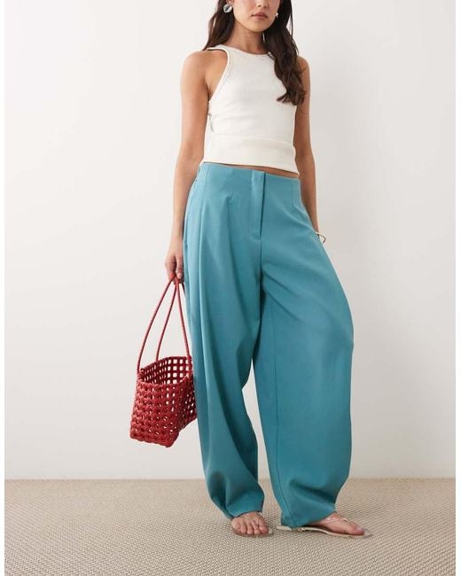 ASOS Blue Tailored Tapered Trouser With Popper Hem Detail