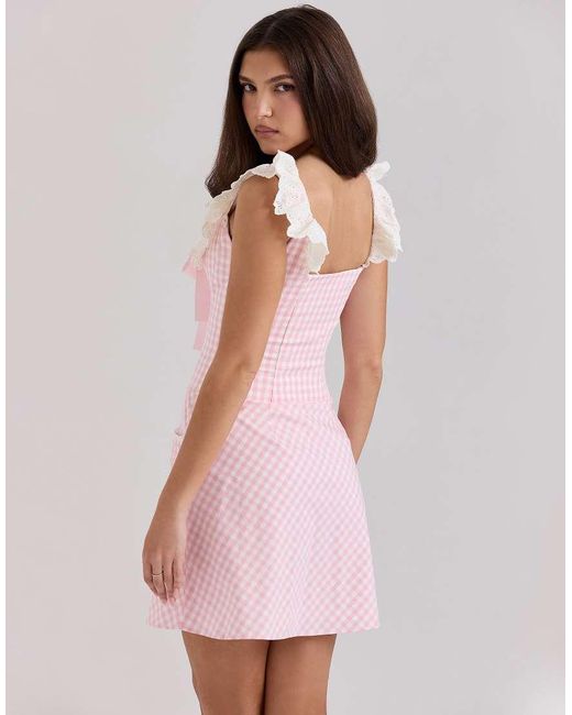 House Of Cb Pink Astra Cotton Ruffle Neck Mini Dress