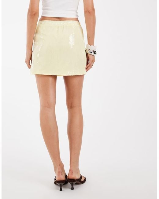 Pieces Natural Sequin Micro Mini Skirt