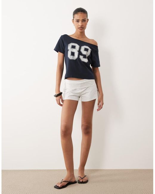Cotton On Blue Sporty Off Shoulder Graphic Tee