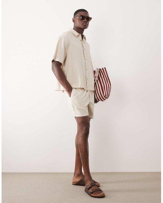 ASOS Natural Boxy Oversized Shirt With Linen for men