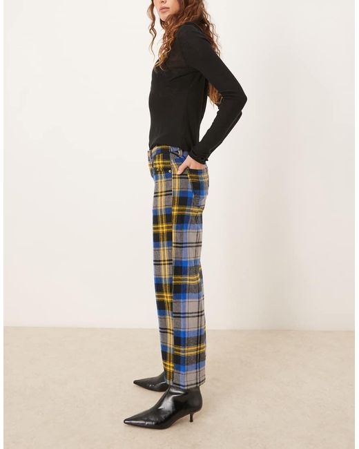 Free People Multicolor Tartan Check Straight Leg Trousers