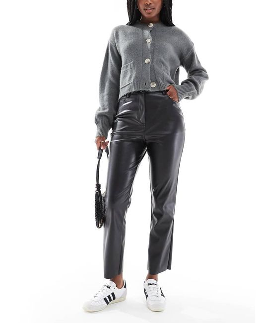 New Look Gray Faux Leather Straight Leg Pants