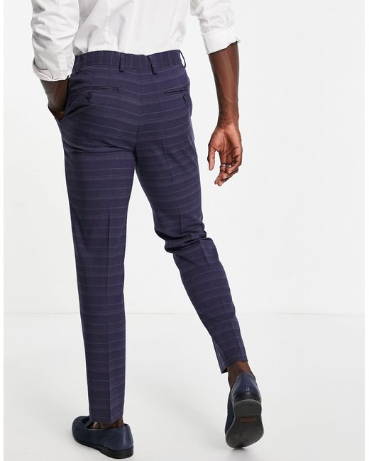 Marine Check Suit Pants in Navy 