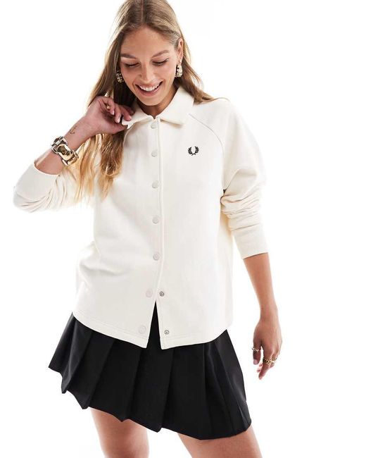 Fred Perry White Button Up Collared Sweatshirt