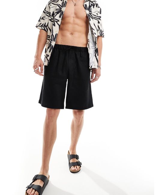 ADPT Black Linen Mix Shorts for men
