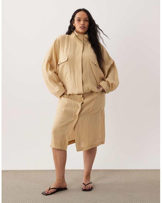 ASOS Brown Asos Design Curve Modal Blend Utility Funnel Neck Bubble Shacket