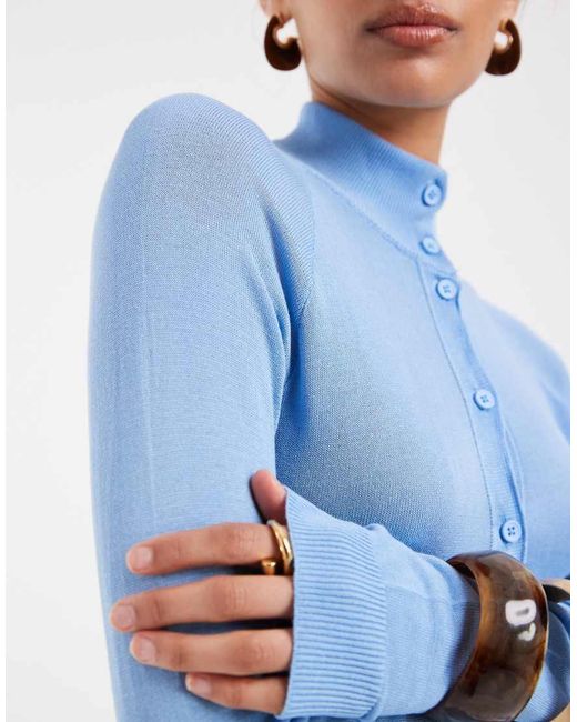 ASOS Blue Fine Knit Sheer Funnel Neck Cardigan