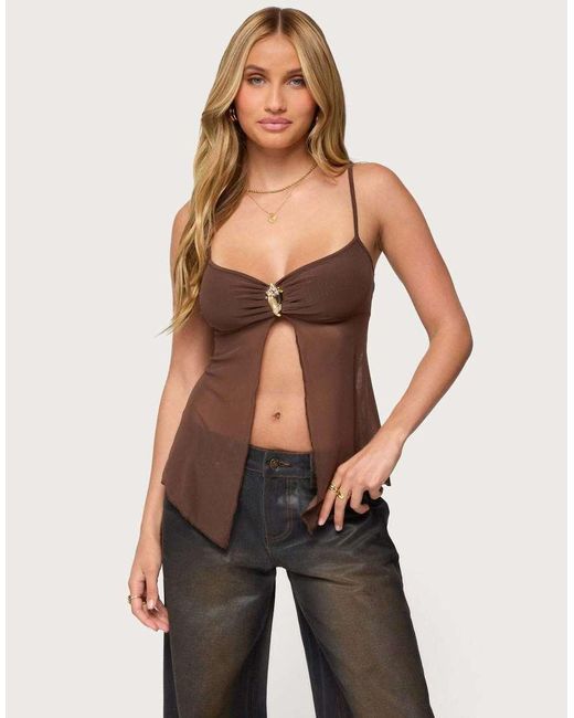 Edikted Black Reeve Split Front Sheer Mesh Top