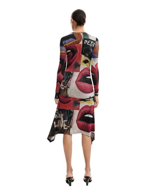 Desigual Red Printed Dress Mouths