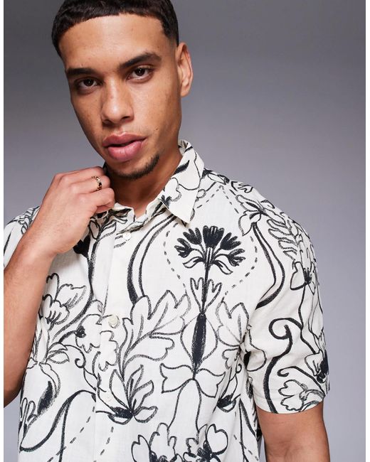 Bershka Gray Textured Printed Shirt for men