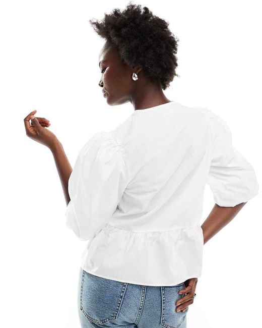 ASOS White Cotton Poplin Peplum Tie Shirt