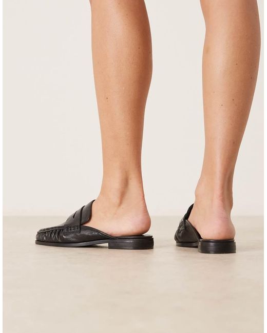 ASOS Brown Wide Fit Mouse Ruched Detail Loafer Mules