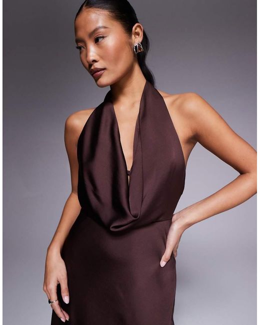 Forever New Purple Petite Satin Cowl Halter Neck Maxi Dress