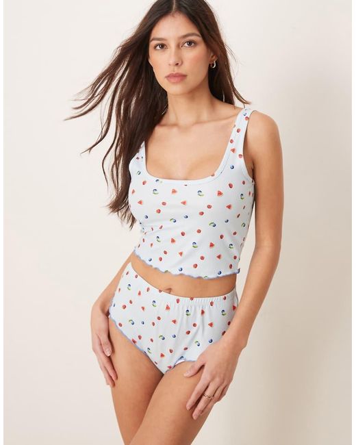 Loungeable White Fruit Print Baby Waffle Vest And Knicker Pyjama Set