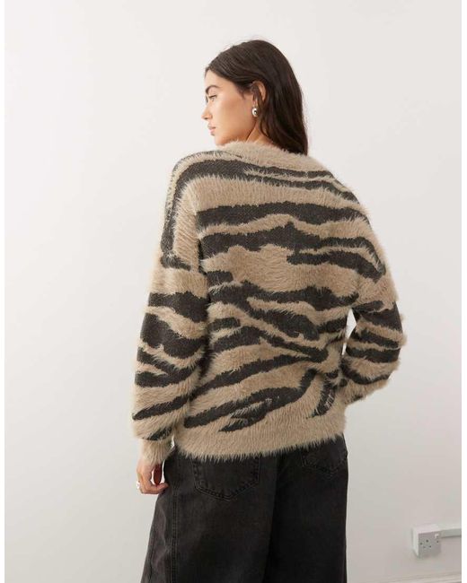 Noisy May Natural Brushed Knit Zebra Cardigan