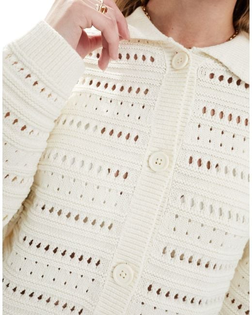 ASOS White Knitted Button Front Collar Cardigan