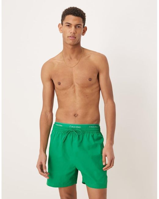 Calvin Klein Green Logo Waistband Drawstring Swim Shorts for men