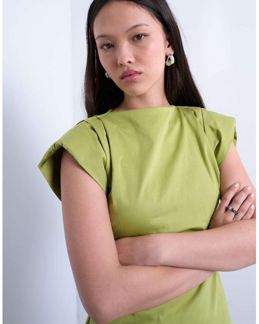 TOPSHOP Green Cinch Waist Ruched Dress
