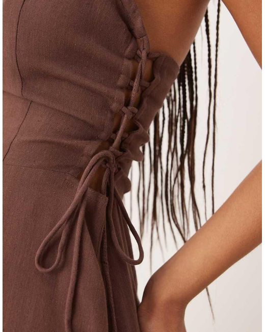 ASOS Brown Dropped Waist Bandeau Maxi Sundress With Lace Up Side