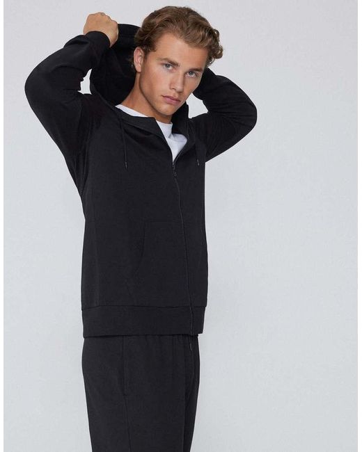 Tezenis Black Long-Sleeved Zip-Up Hoodie for men