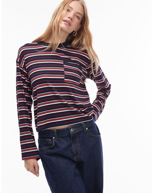 ASOS Recht Gestreept T-Shirt Met Lange Mouwen in het Blue