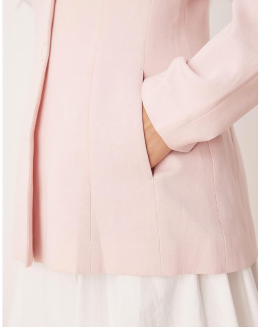 Blazer sans col cintré à la taille en lin mélangé ASOS en coloris Pink