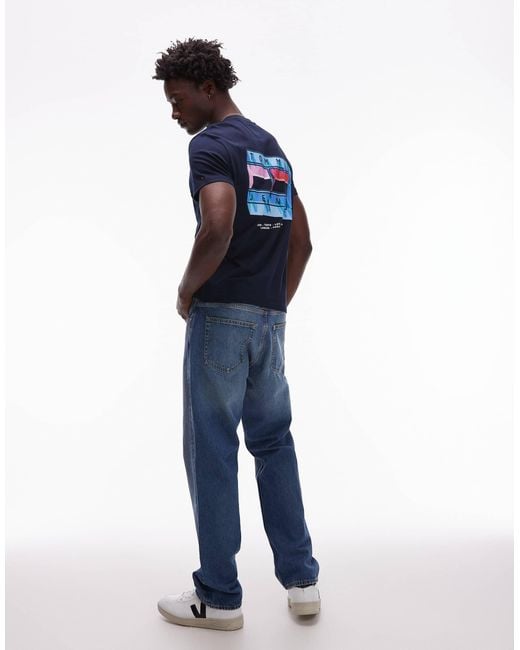 Tommy Hilfiger Blue Blurry Flag Back Print T-shirt for men