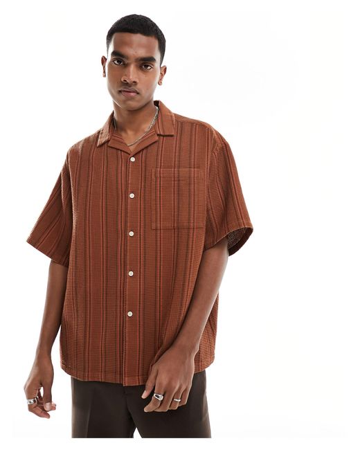 ASOS Brown Oversized Revere Striped Shirt for men