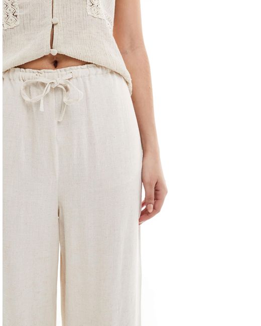 Pantalon large aspect lin style bermuda - taupe New Look en coloris White