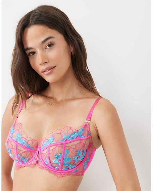 Ann Summers Purple Fuller Bust Ambitious Floral Embroidery Non Padded Balcony Bra