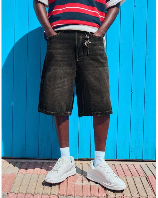 Bershka Red Baggy Denim Bermuda Shorts for men