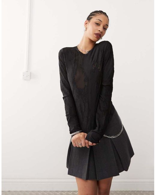 Weekday Black Nico Burnout Long Sleeve Mesh Top