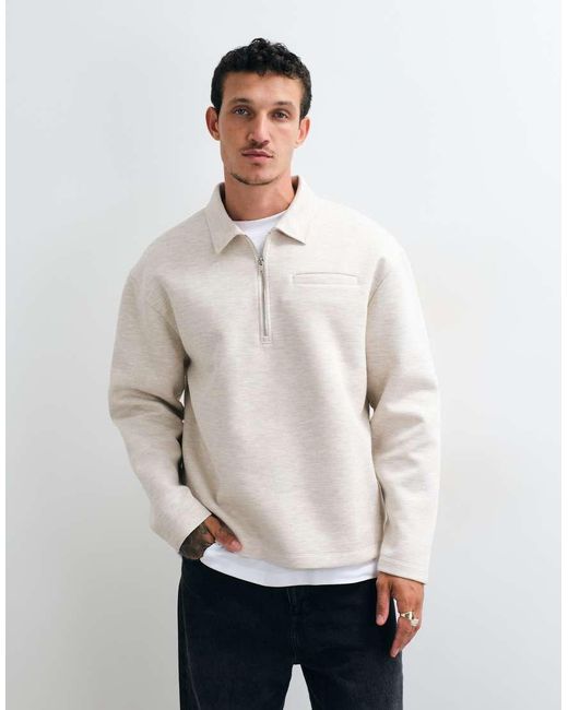 ASOS White Relaxed Quarter Zip Long Sleeve Polo for men