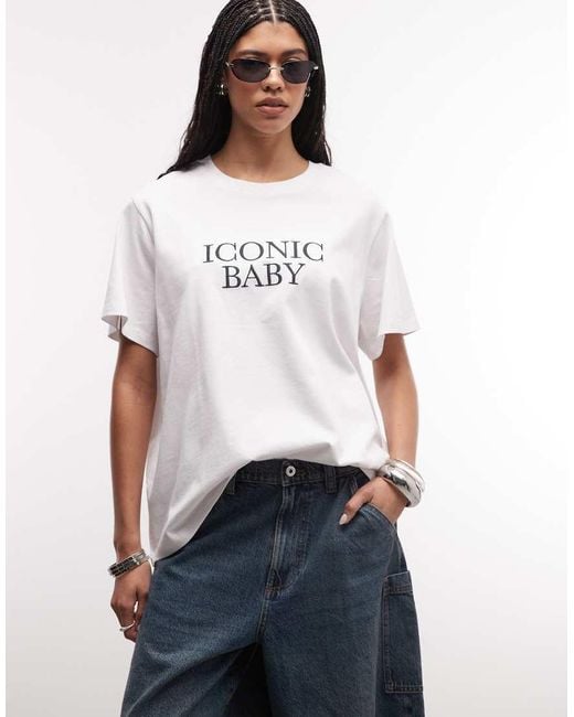 ASOS Blue Longline Oversized T-Shirt With Iconic Slogan