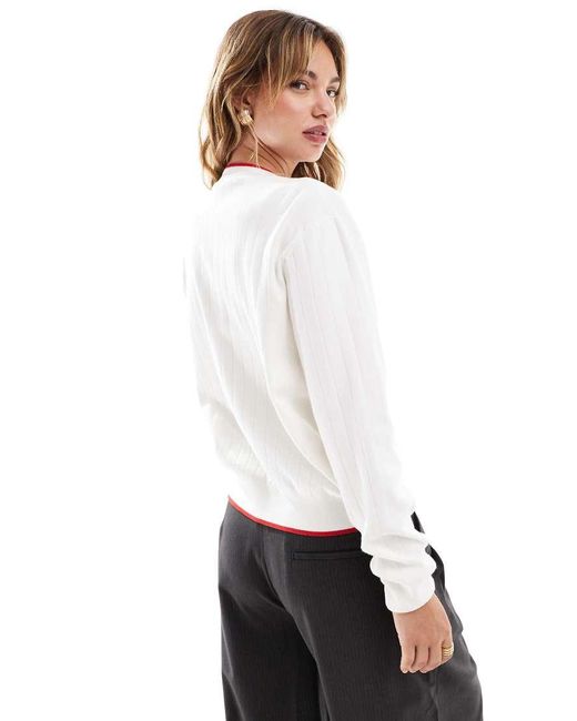 Mango White Red Contrast Edge Cardigan