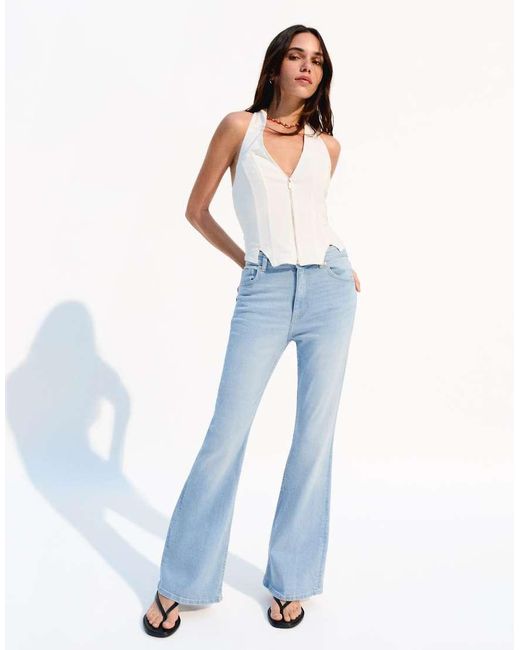 Bershka Metallic Flared Jeans