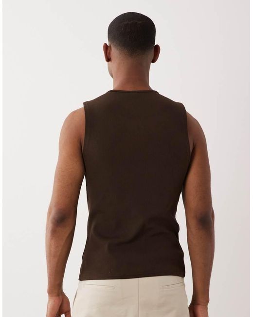 ASOS Brown Muscle Fit Tank With Henley Neck for men
