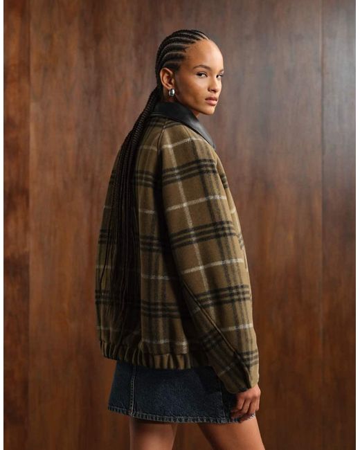 ASOS Brown Formal Bomber Jacket With Leather Look Collar