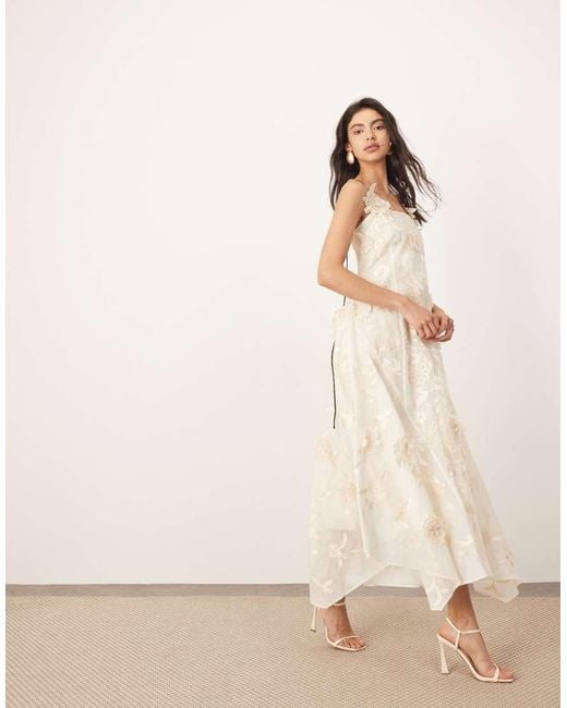 ARRANGE Natural Mirrored Applique Floral Embroidered Cami Maxi Dress