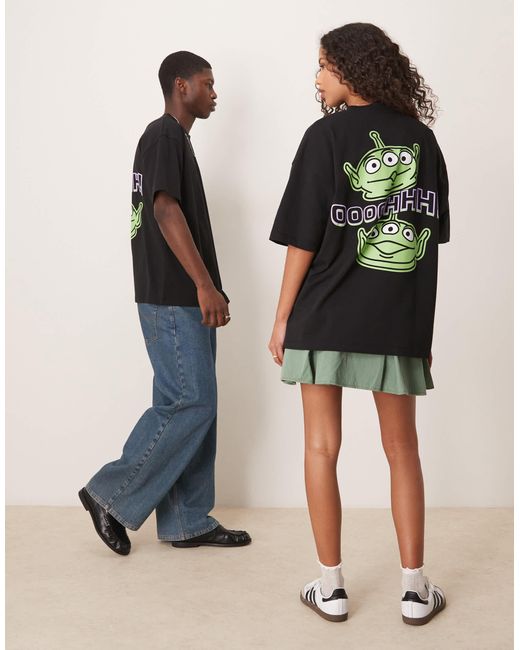 ASOS Black Disney Pixar Unisex Oversized T-shirt With Toy Story Alien Prints
